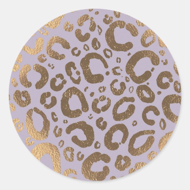 Sticker Rond Baby shower Empreinte de léopard Lavender Gold Cre (Devant)