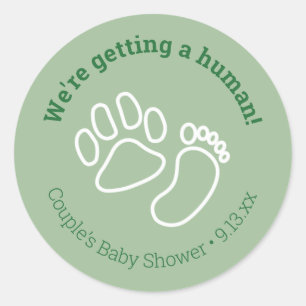 Sticker Rond Baby shower Empreinte de patte vert et bébé pieds 