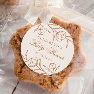 Sticker Rond Baby shower en amande florale et en cuivre