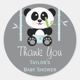 Sticker Rond Baby shower en bambou bleu Panda Merci rond