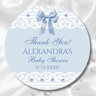 Sticker Rond Baby shower en dentelle de la ceinture bleue