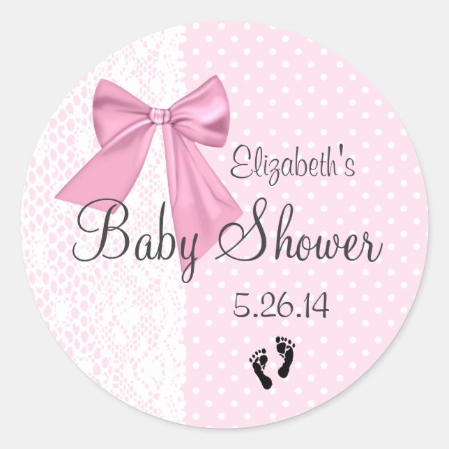 Sticker Rond Baby shower en dentelle rose et blanche Favoriser (Devant)