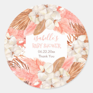 Sticker Rond Baby shower en fleurs d'orchidées en laiton rose B