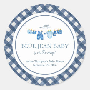 Sticker Rond Baby Shower en Jean Bleu