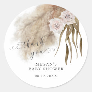 Sticker Rond Baby shower en laiton rose rustique Pampas