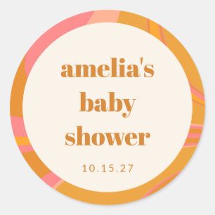 Sticker Rond Baby shower en marbre rose jaune personnalisé