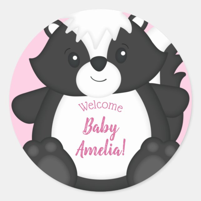Sticker Rond Baby shower en peau rose (Devant)