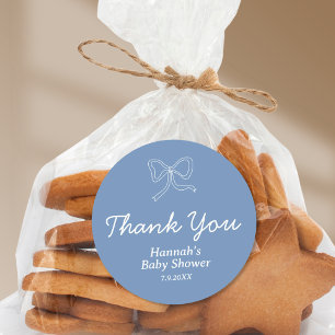 Sticker Rond Baby shower en ruban bleu personnalisé Favoriser