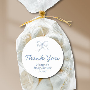 Sticker Rond Baby shower en ruban bleu personnalisé Favoriser