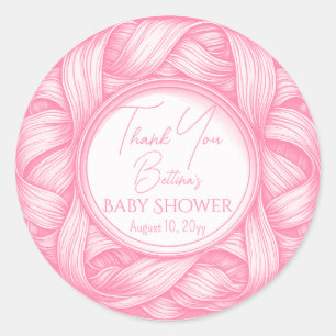 Sticker Rond Baby shower en ruban rose Coquette Bow Toile de Jo
