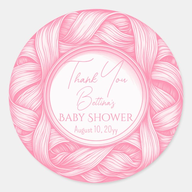 Sticker Rond Baby shower en ruban rose Coquette Bow Toile de Jo (Devant)
