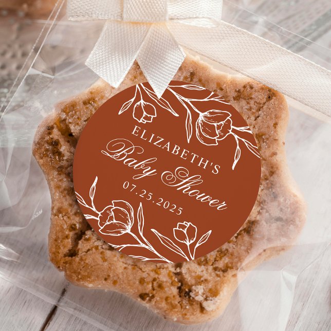 Sticker Rond Baby shower en terre cuite florale (Créateur téléchargé)