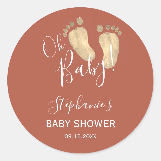 Sticker Rond Baby shower en terre cuite pieds bébé (Devant)