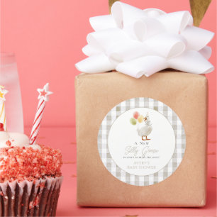 Sticker Rond Baby shower En vichy Silencieux Goose Greige