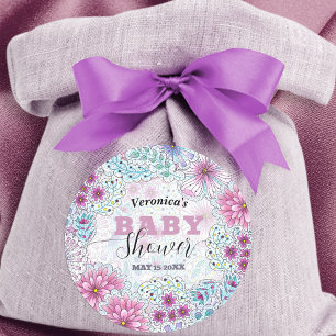 Sticker Rond Baby shower enchanteur de fleurs de prairie bohème