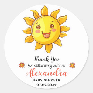 Sticker Rond Baby shower ensoleillé au sourire mignon