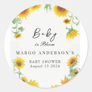 Sticker Rond Baby shower ensoleillé de tournesol jaune élégant