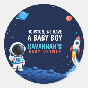 Sticker Rond Baby Shower Espace Extérieur Garçon Houston