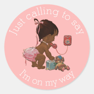 Sticker Rond Baby shower ethnique vintage sur téléphone
