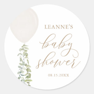 Sticker Rond Baby shower Eucalyptus à ballets blancs