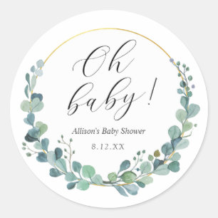 Sticker rond Baby shower Eucalyptus Green