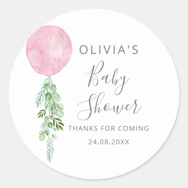Sticker Rond Baby shower Eucalyptus rose (Devant)
