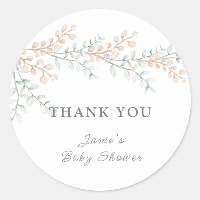 Sticker Rond Baby shower Eucalyptus simple et élégant (Devant)