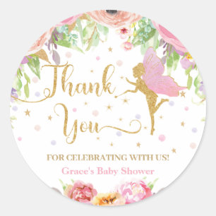 Sticker Rond Baby shower Fairy Floral Anniversaire Merci Favor