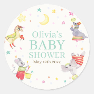 Sticker Rond Baby shower Fancy Circus Carnival Animaux