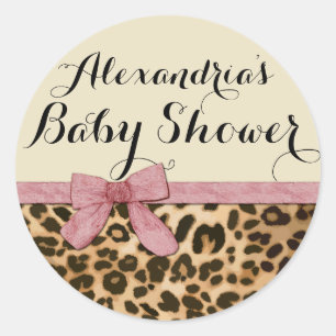 Sticker Rond Baby shower Fancy Leopard Rose Bow Girl
