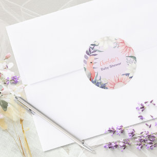Sticker Rond Baby Shower Fantaisiste Fleur de Lavande pour Bébé