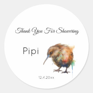 Sticker Rond Baby Shower Fantaisiste Oiseau Kiwi   Douce Pipi