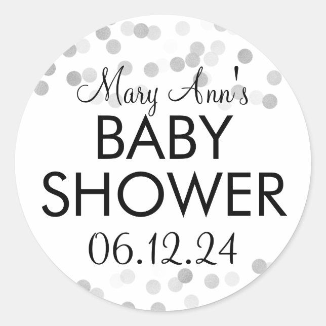 Sticker Rond Baby shower Faux Parties scintillant à huile d'arg (Devant)