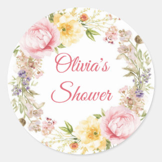 Sticker Rond Baby Shower Favor Tags – Watercolor Floral Baby