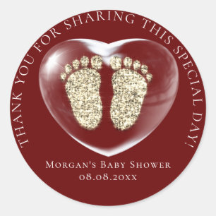 Sticker Rond Baby shower Favoriser Bubble Heart Gold Feet