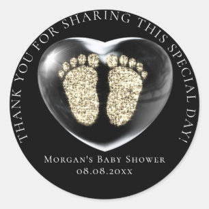 Sticker Rond Baby shower Favoriser Bubble Heart Gold Feet Vip