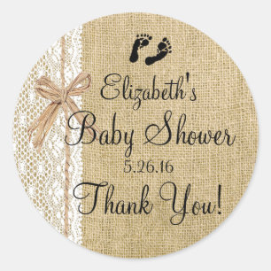 Sticker Rond Baby shower-Favoriser l'image Burlap et Lace