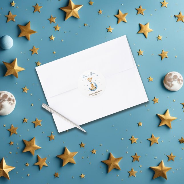 Sticker Rond Baby shower Favoriser Merci Blue Boy Animal Giraff (Créateur téléchargé)