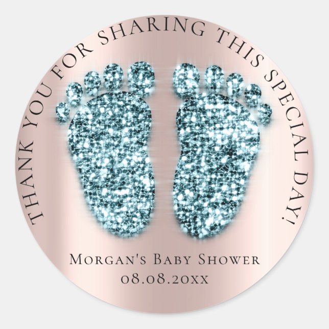 Sticker Rond Baby shower Favoriser Merci Parties scintillant Bl (Devant)
