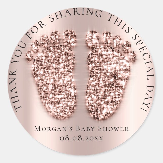 Sticker Rond Baby shower Favoriser Merci Parties scintillant fi (Devant)