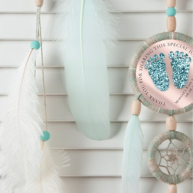 Sticker Rond Baby shower Favoriser Parties scintillant de remer (Baby Shower Favor Thank Glitter Rose Glitter Feet Classic Round Sticker)