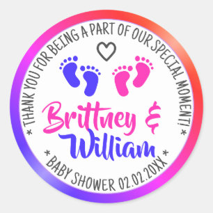Sticker Rond Baby shower Favoriser Tags Rainbow Girl and Boy Tw