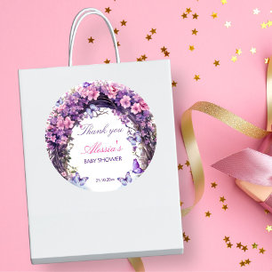 Sticker Rond Baby shower féerique violet enchanté jardin féeriq