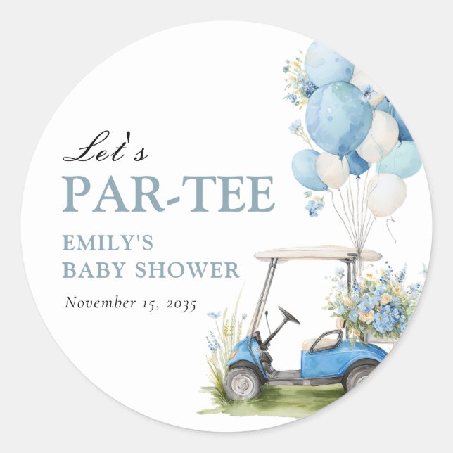 Sticker Rond Baby Shower Fête Par-tee Garçon Golf (Devant)
