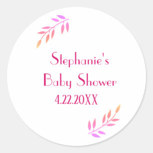 Sticker Rond Baby shower Feuille rose Motif Filles Fille mignon