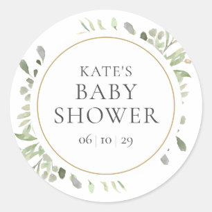Sticker Rond Baby shower Feuille Watercolor Green