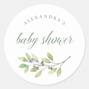 Sticker Rond Baby shower feuillu d'aquarelle du vert