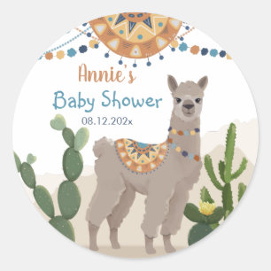 Sticker Rond Baby shower Fiesta Cactus Llama