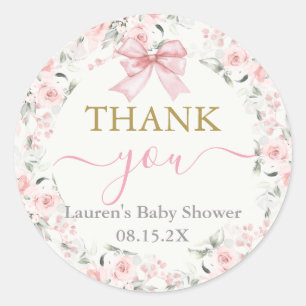 Sticker Rond Baby shower fille avec arc