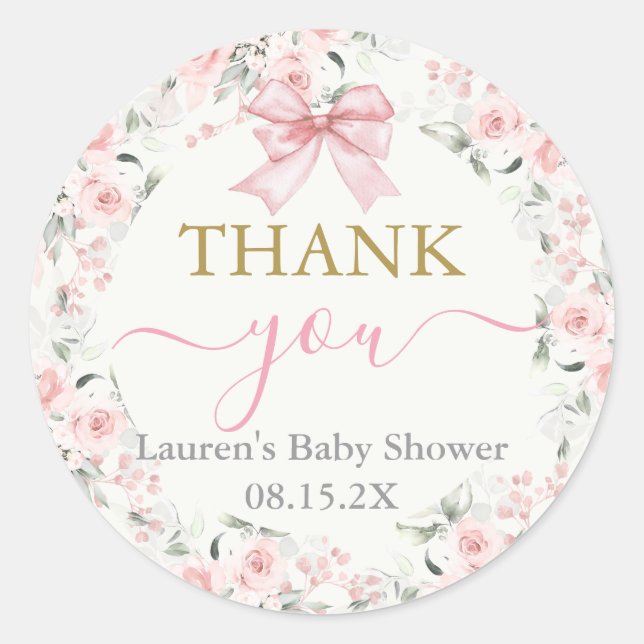 Sticker Rond Baby shower fille avec arc (Devant)